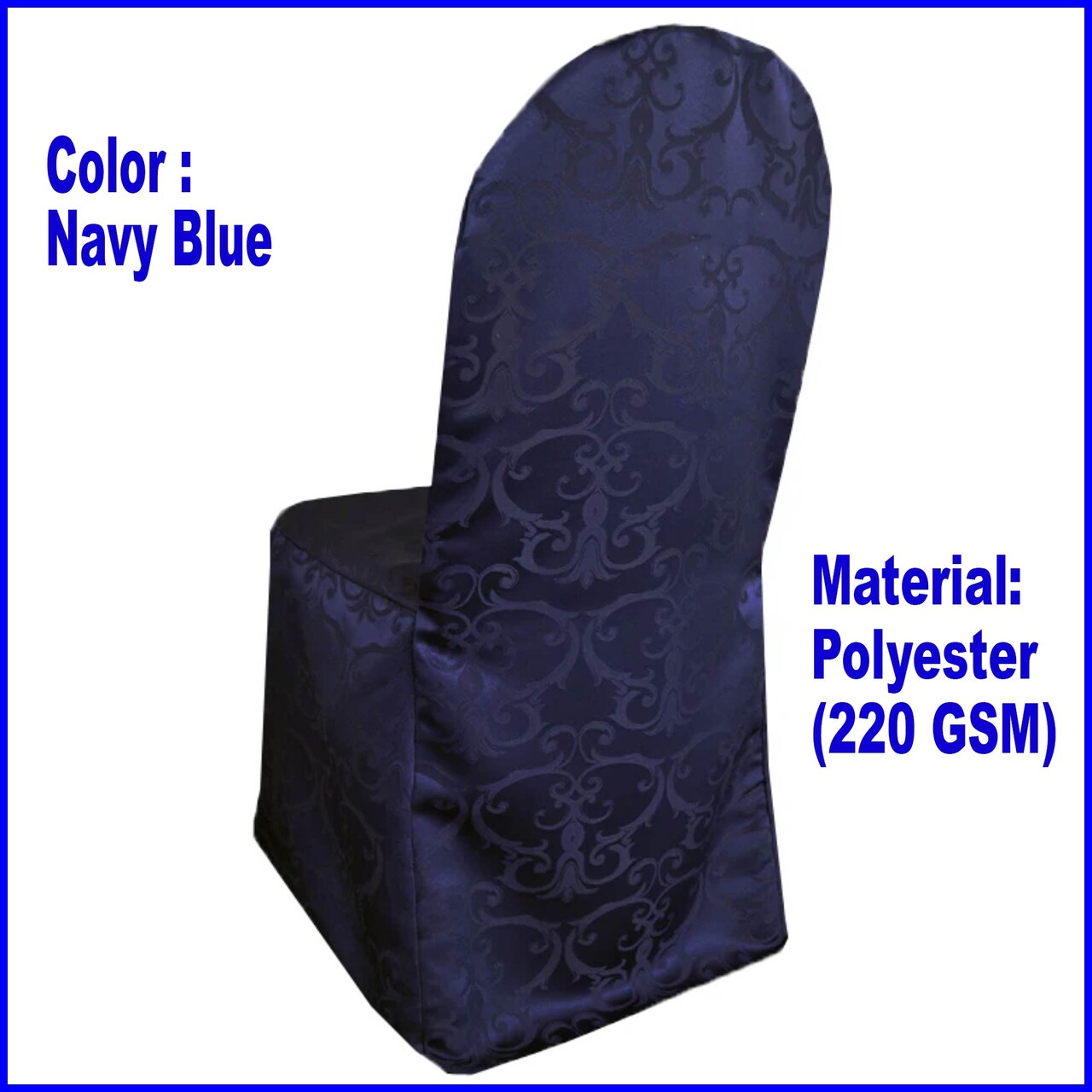 1 Piece Navy Blue Versailles Damask Jacquard Polyester Banquet Chair Cover